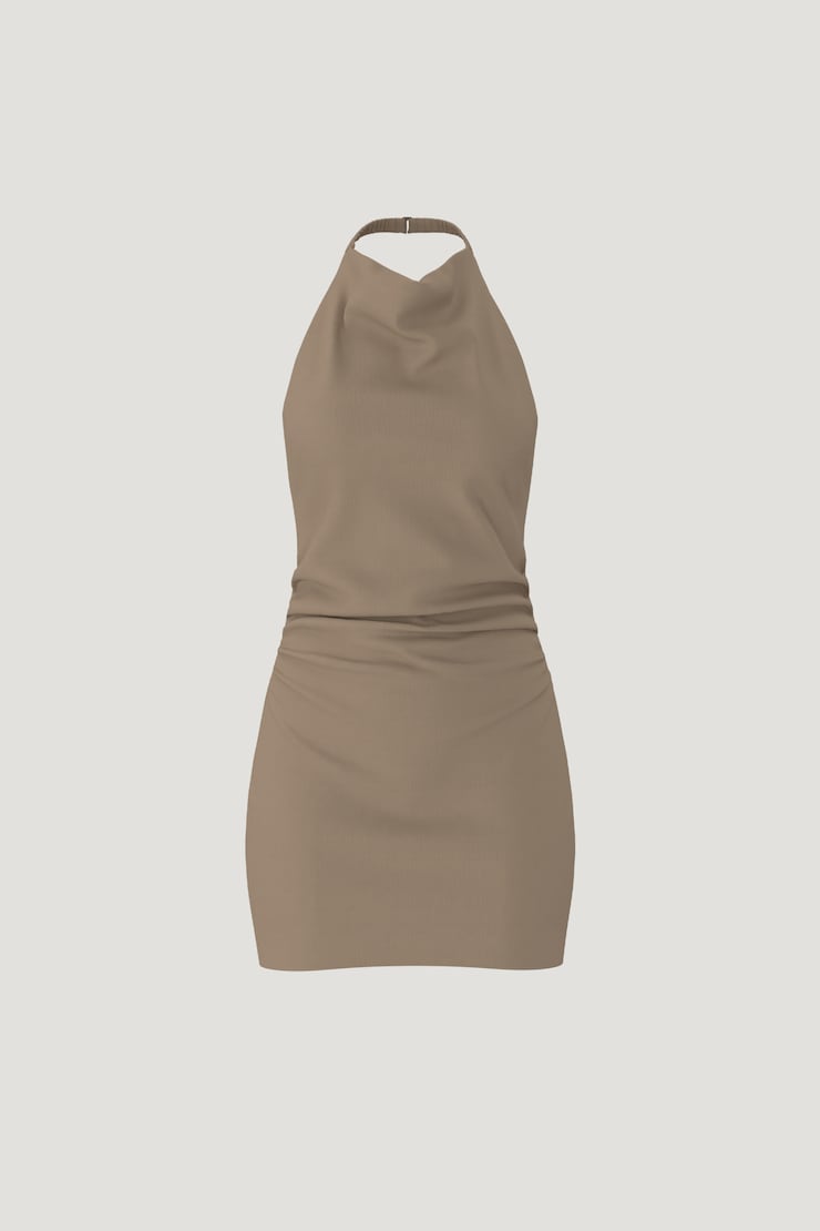 Cowl Halter Mini Dress Beige large