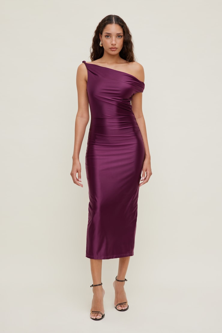 Jayde Stretch Satin Midi Dress Plum Caspia Purple large