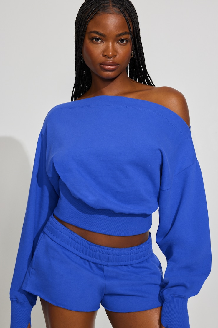 SoftTerry™ Rib Off Shoulder Sweater Blue | Garage