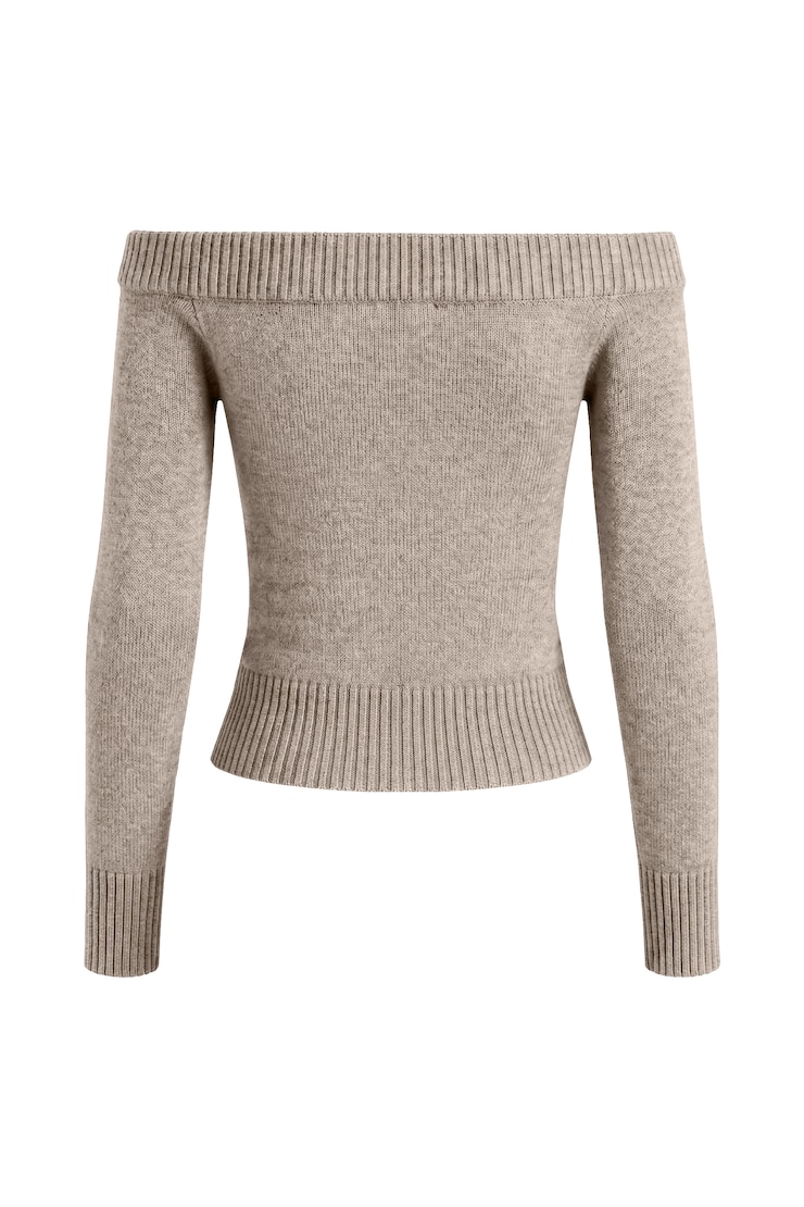 Long Sleeve Off Shoulder Top, Warm Taupe Melange, large