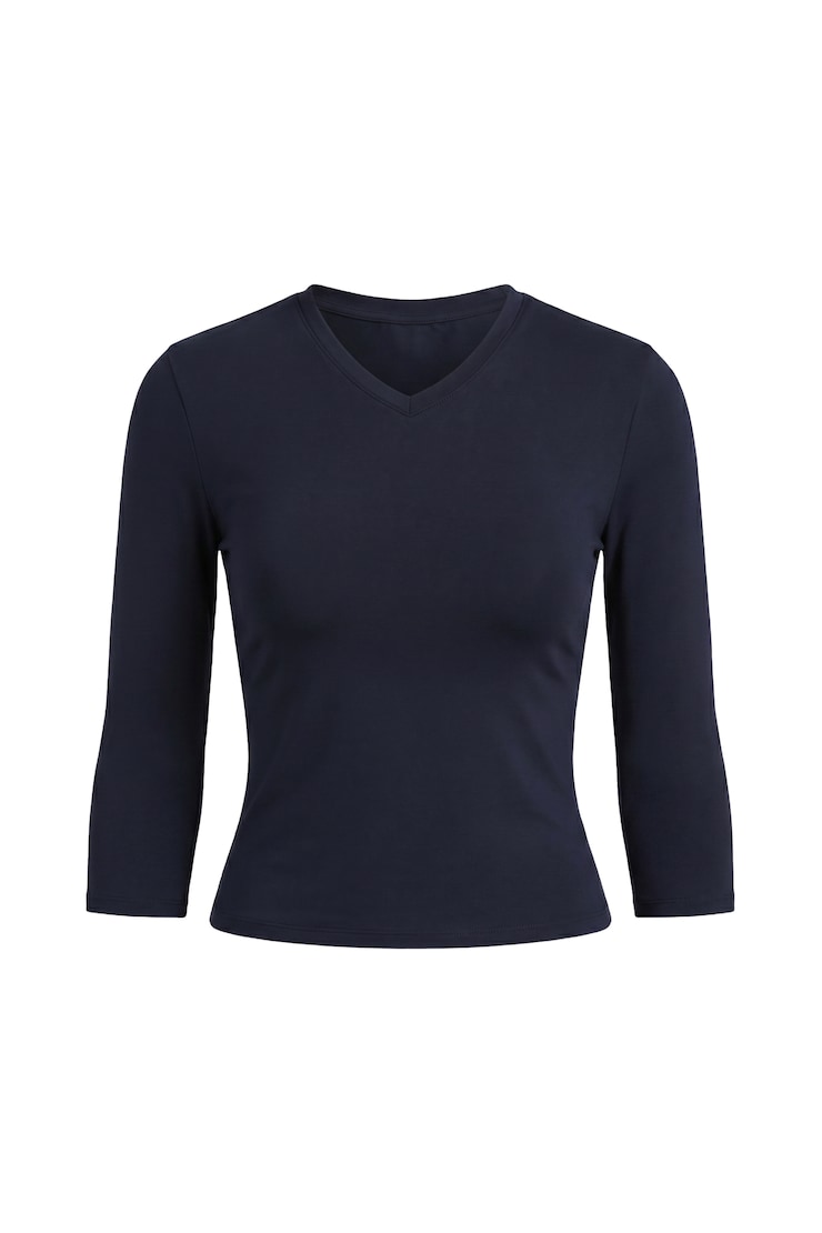 Sleek High V-Neck 3/4 Sleeve Top, Naughty Navy Blue, large