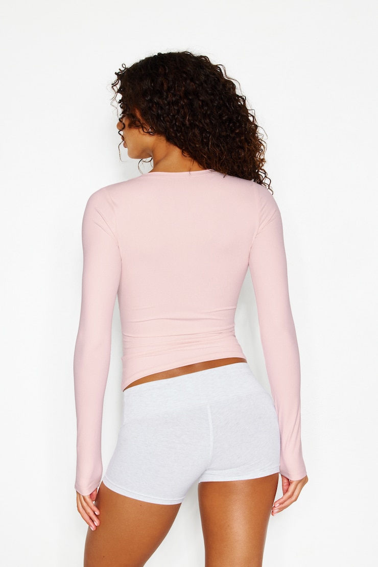 Sleek Crewneck Longsleeve Top, Pink, large