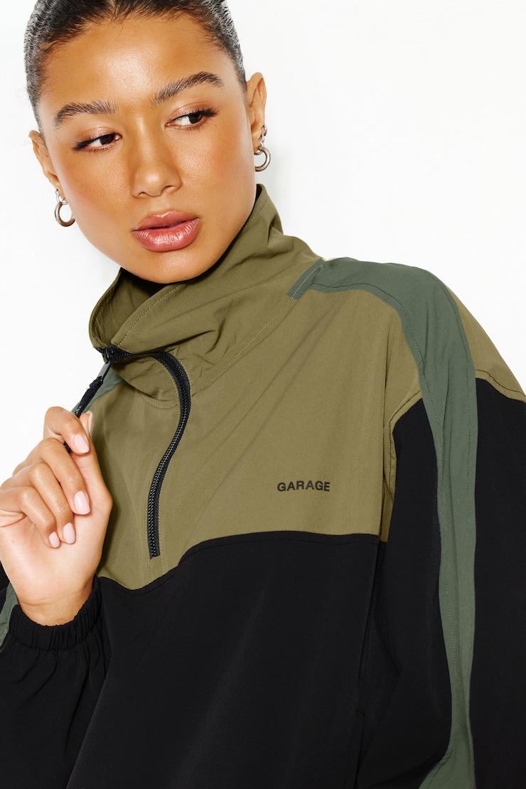 Nylon Anorak Jacket, Green Combo, large