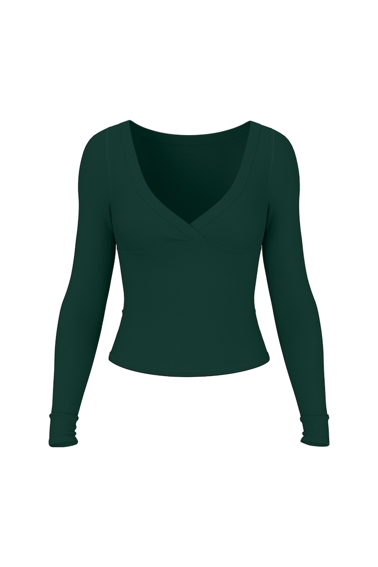 SnatchRib Crossover Longsleeve Top, Green Envy, large