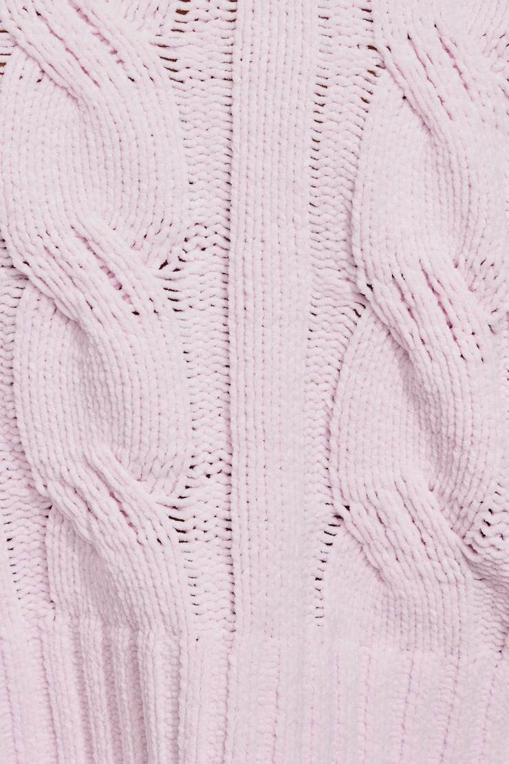 Chenille Cropped Cable Sweater, Light Pink, large