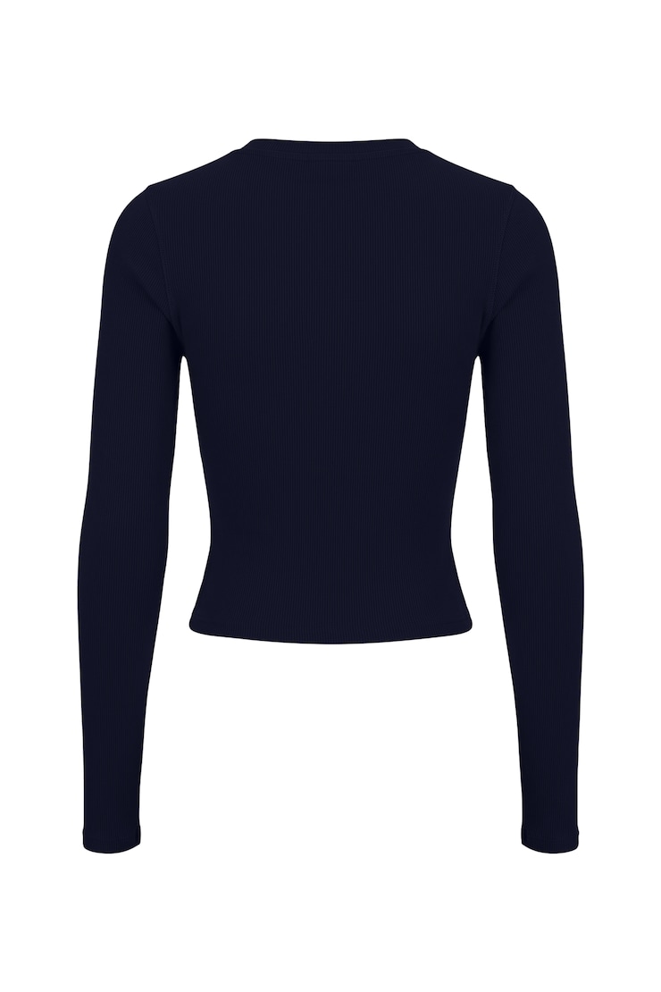 SnatchRib Crewneck Henley Long Sleeve Top, Naughty Navy Blue, large