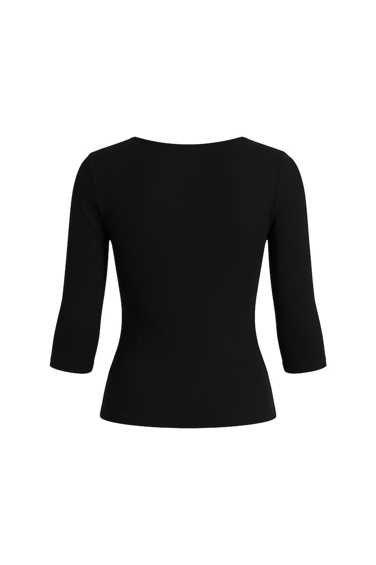 Plunge 3/4 Sleeve Top, Jet Black, large