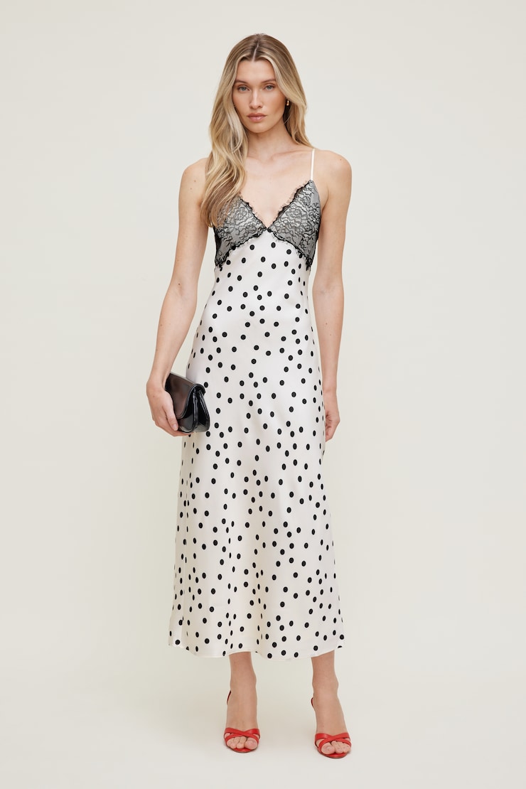 Lace Trim Satin Midi Dress