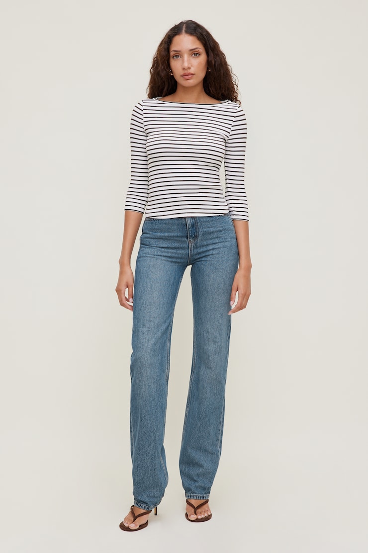 Maude Striped T Shirt Snow White / Java Brown Stripes large