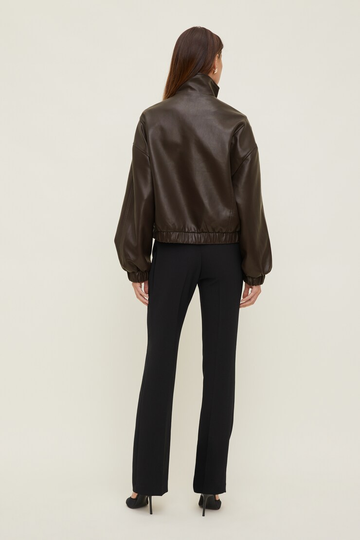 Brynn Faux Leather Bomber Jacket French Mole Brown large