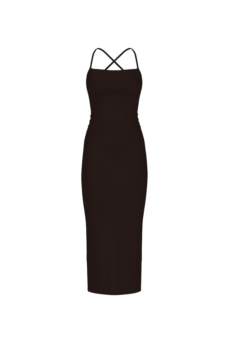 Maxi Low Back Cami Dress, Chocolate Mousse Brown, large
