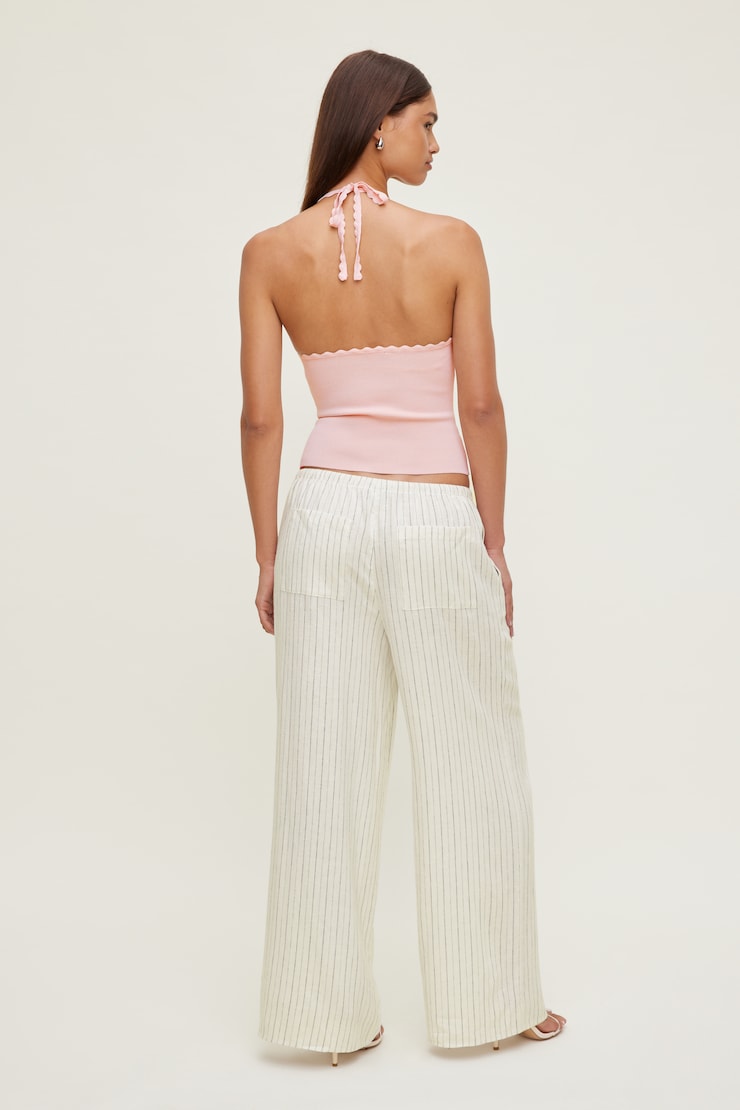 Leo Linen Wide Leg Pants White / Grey Stripes large