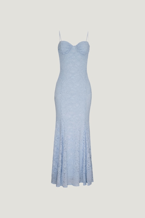 Monet Lace Overlay Maxi Dress Blue | Dynamite Monet Lace Overlay Maxi Dress Blue | Dynamite