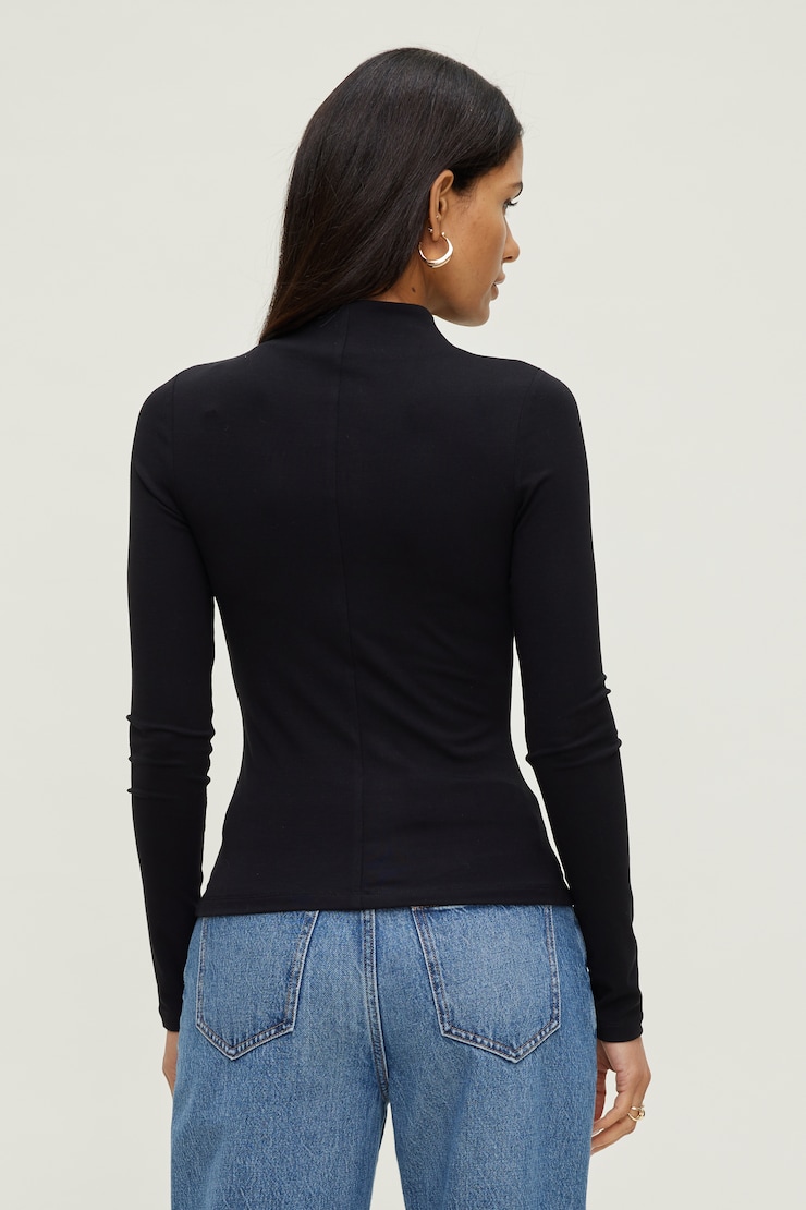 Mock Neck Long Sleeve Top Jet Black large