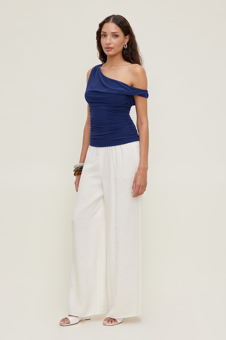 Off Shoulder Mesh Top Mazarine Blue large