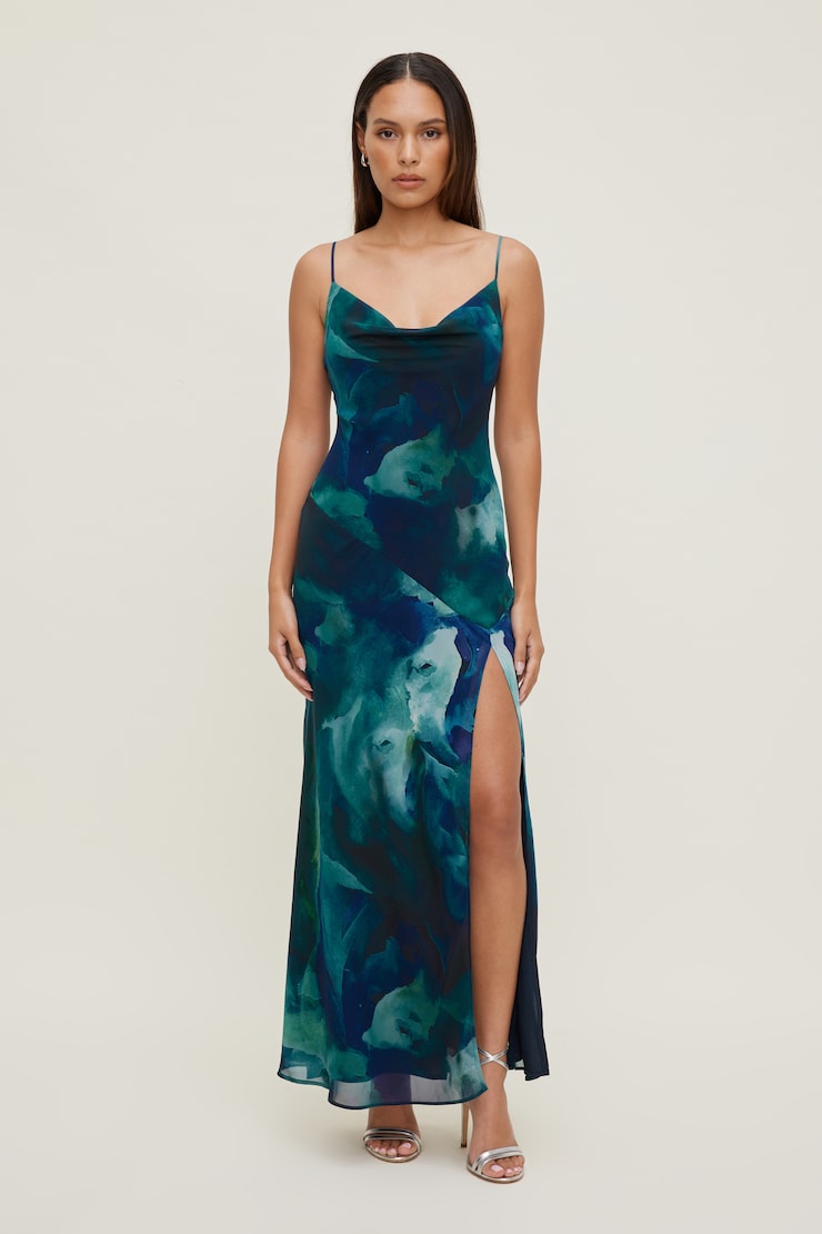 Lucia Maxi Slip Dress Blue Abstract large