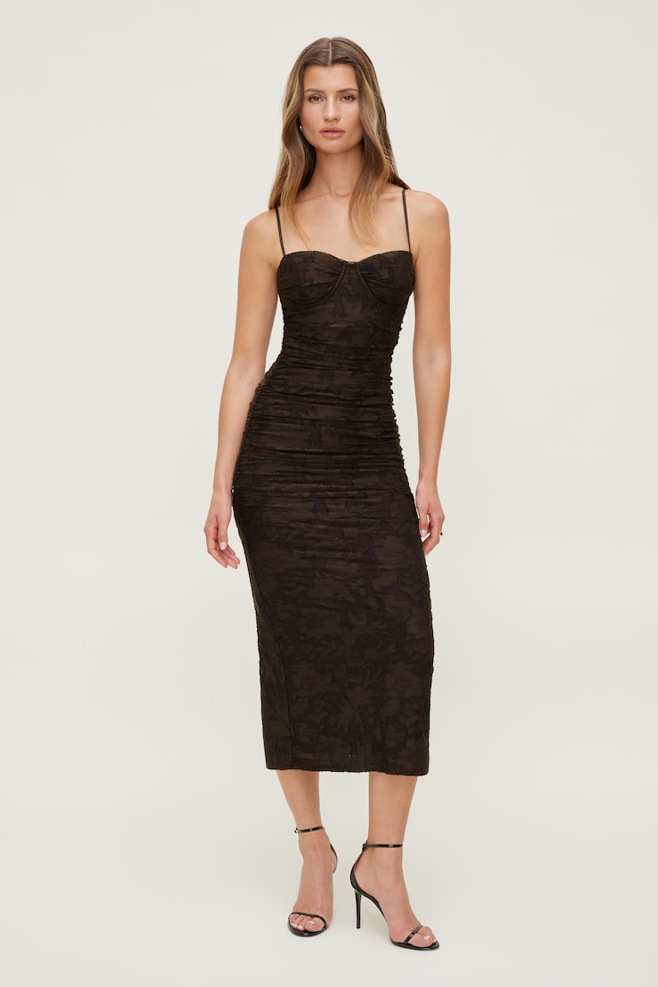 Mona Jacquard Midi Dress Java Brown large