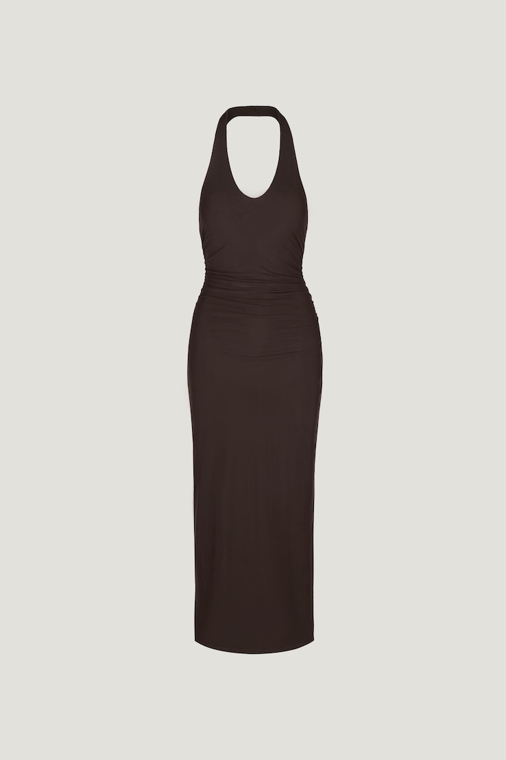 Reia Halter Mesh Maxi Dress Chocolate Torte Brown large