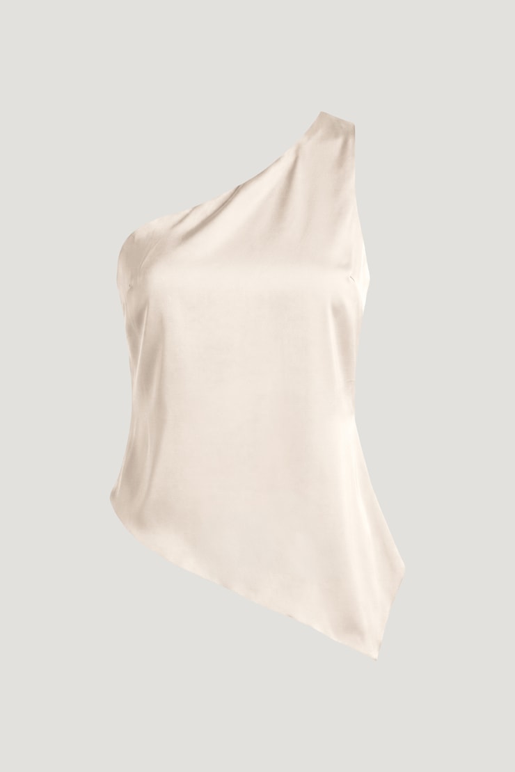 Single Shoulder Satin Top Sea Salt Cream large