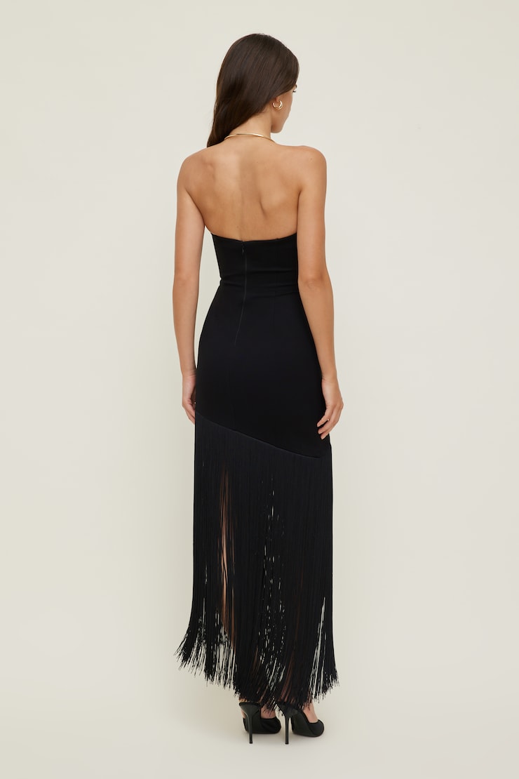 Ponte Fringe Maxi Tube Dress Jet Black large