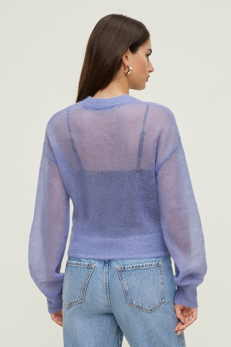 Premium Mohair Balloon Sleeve Sweater Periwinkle Bloom Purple large