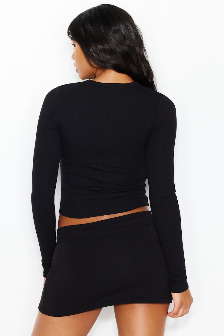 SnatchRib Crewneck Longsleeve Top, Jet Black, large