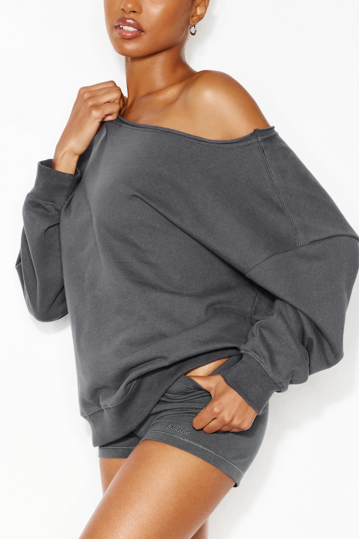 SoftTerry™ Off Shoulder Sweatshirt, Burnt Ash Grey, large