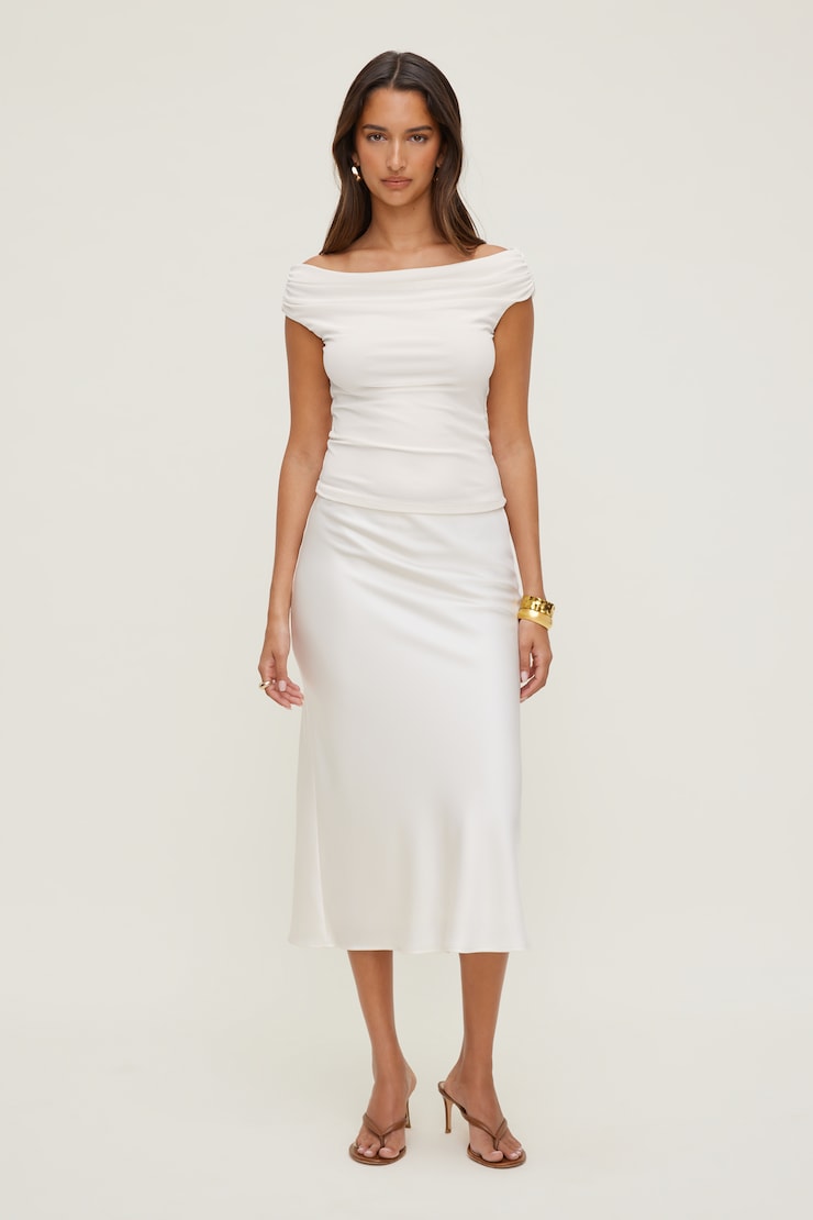 Off Shoulder Mesh Top Calming Off White large