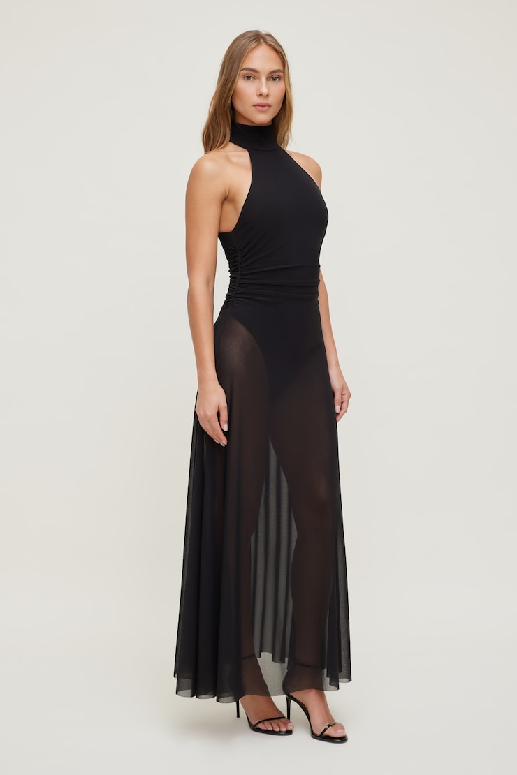 Sheer Mesh Halter Maxi Dress Jet Black large