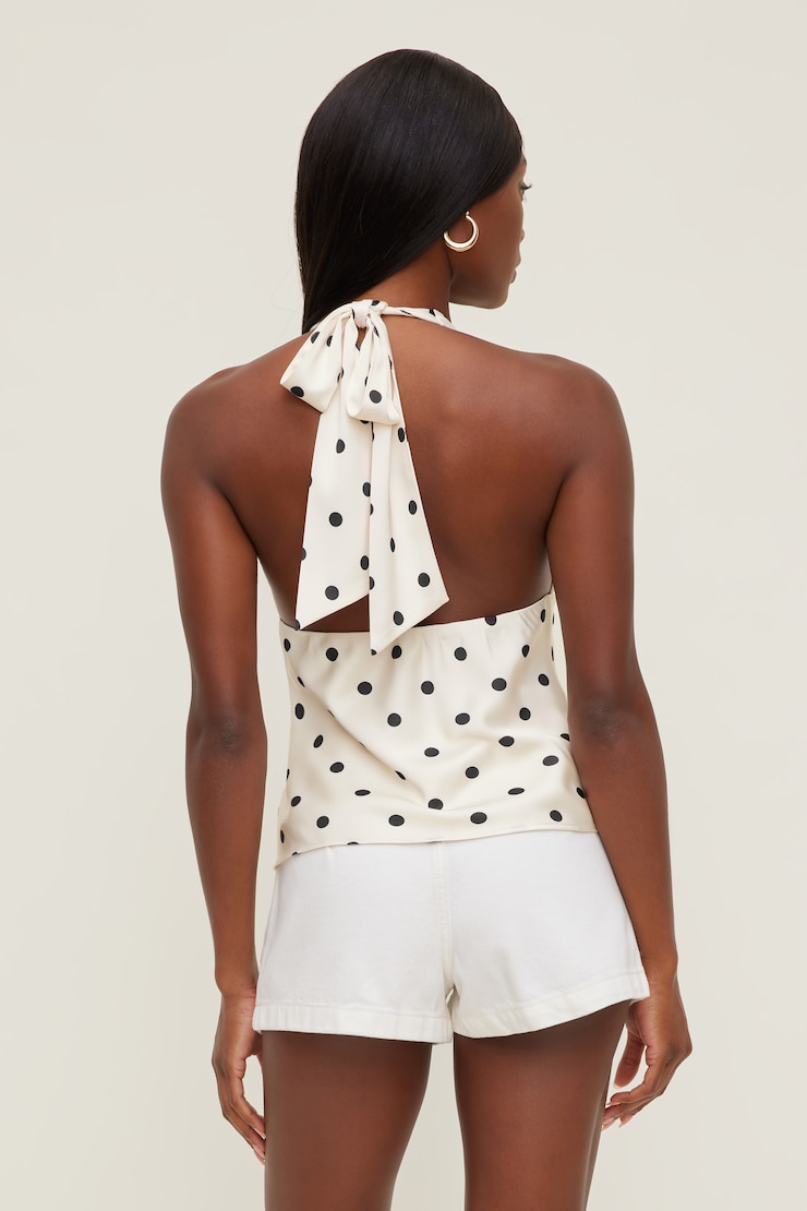 Vea Satin Halter Top Off White w/ Black Polka Dots large