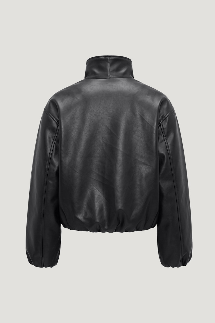 Wrap Faux Leather Bomber Jacket Jet Black large