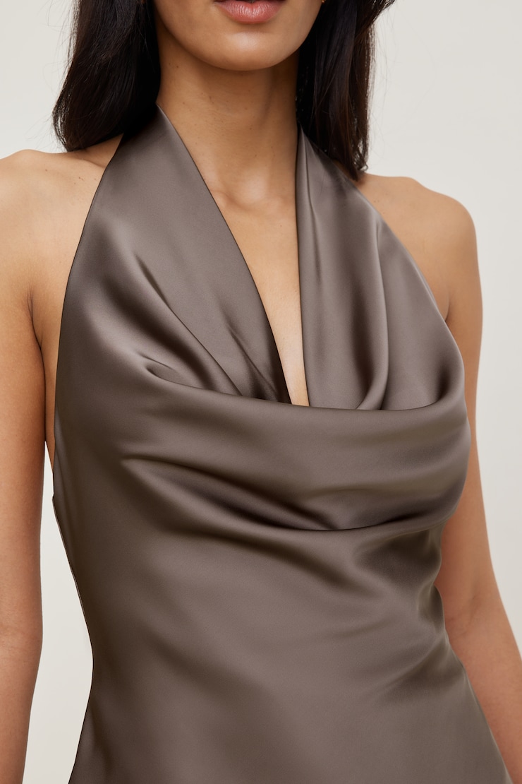 Camila Satin Romper Mini Dress Iron Taupe large