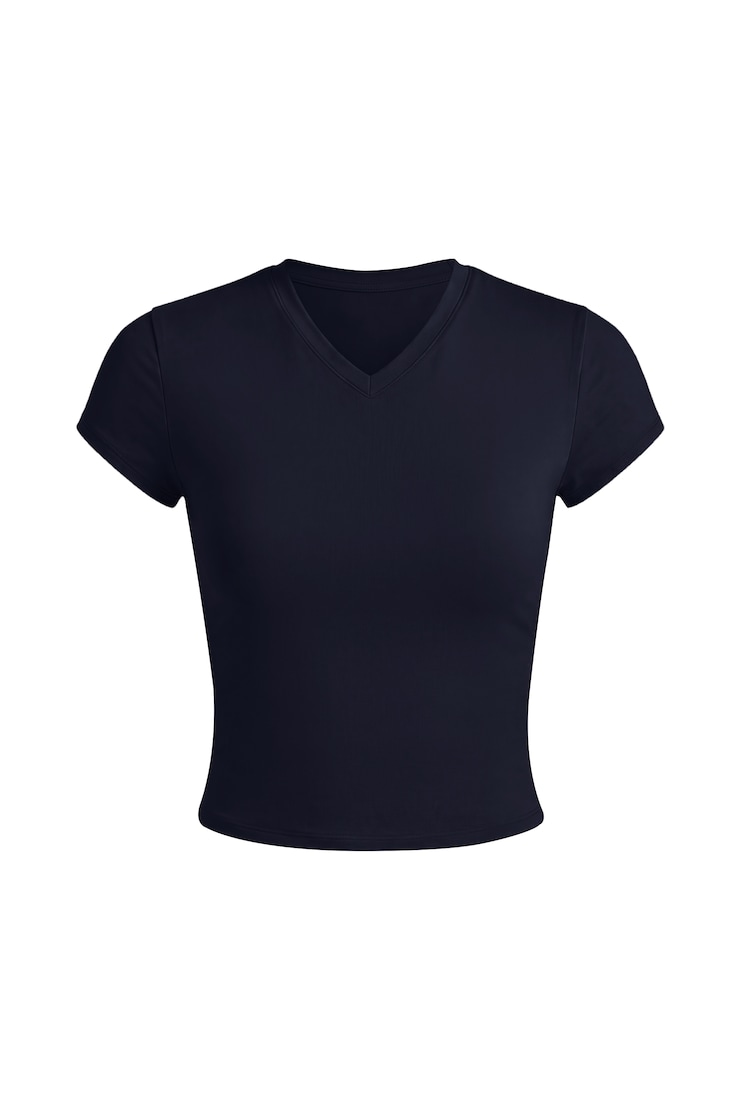 Sleek High V-Neck Short Sleeve Top, Naughty Navy Blue, large