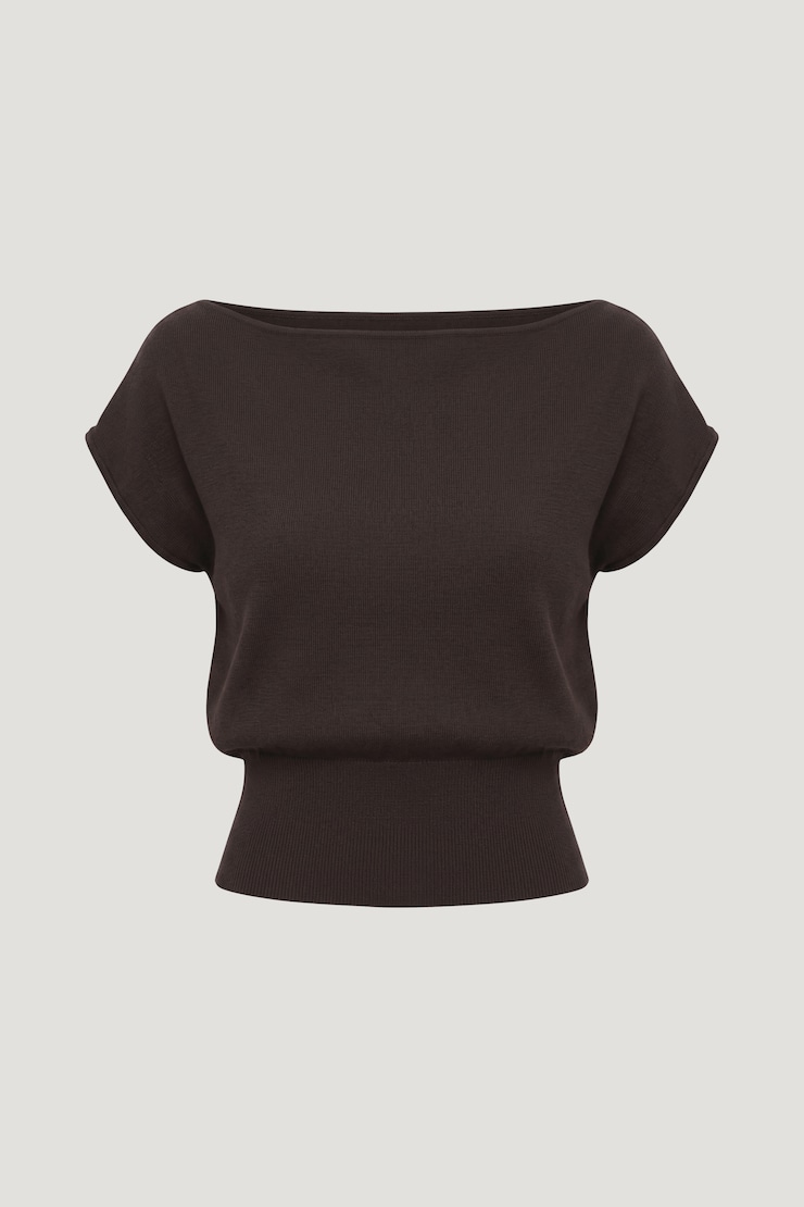 Aria Boat Neck Sweater  Java Brown large
