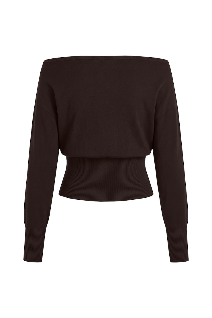 Off Shoulder Reset Long Sleeve Top, Chocolate Mousse Brown, large