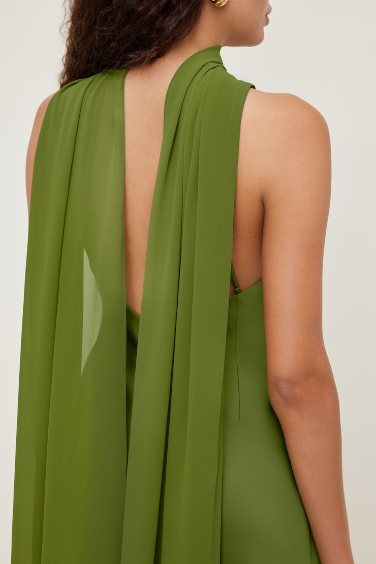 Halter Scarf Satin Maxi Dress Calla Green large