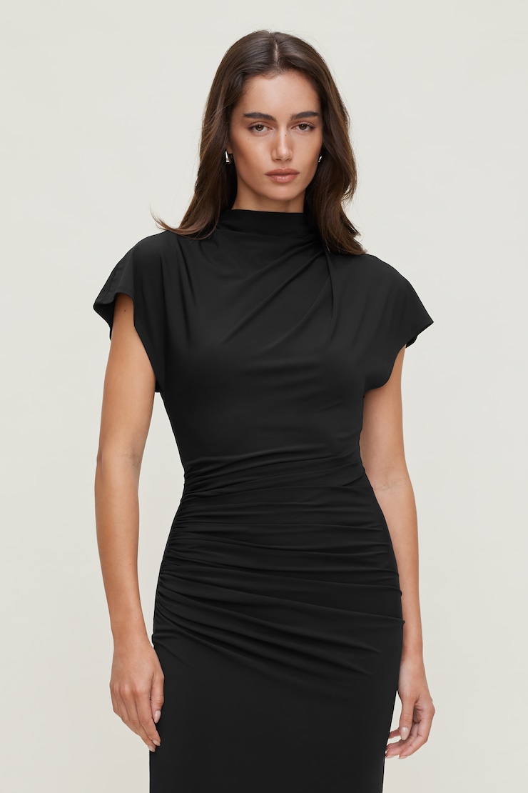 Sculpt Ruched Midi Dress Jet Black large