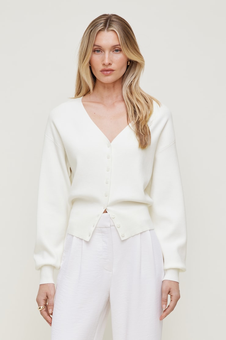 V Neck Cardigan White | Dynamite