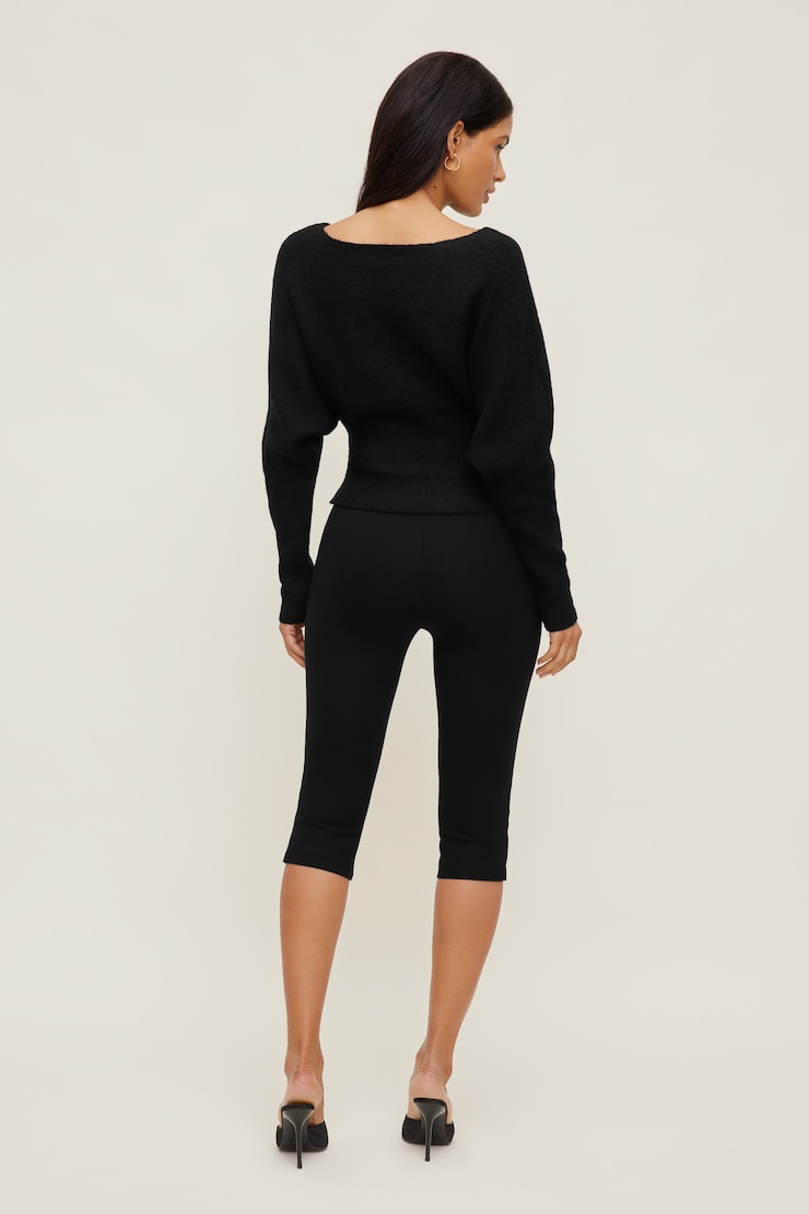 Cinched Boat Neck Sweater Jet Black large