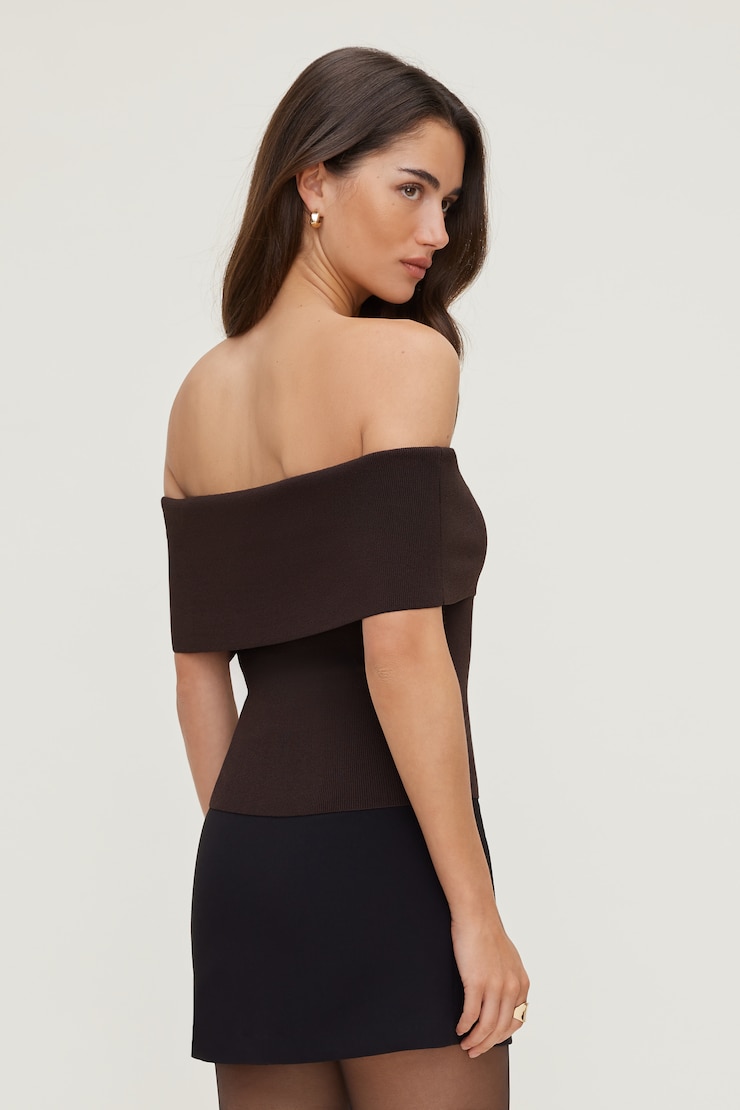 Foldover Off Shoulder Sweater Java Brown large