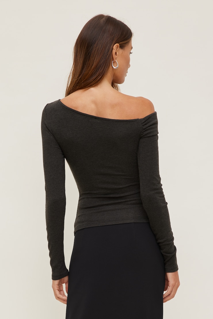 Twisted Long Sleeve Top Carbon Grey Melange large