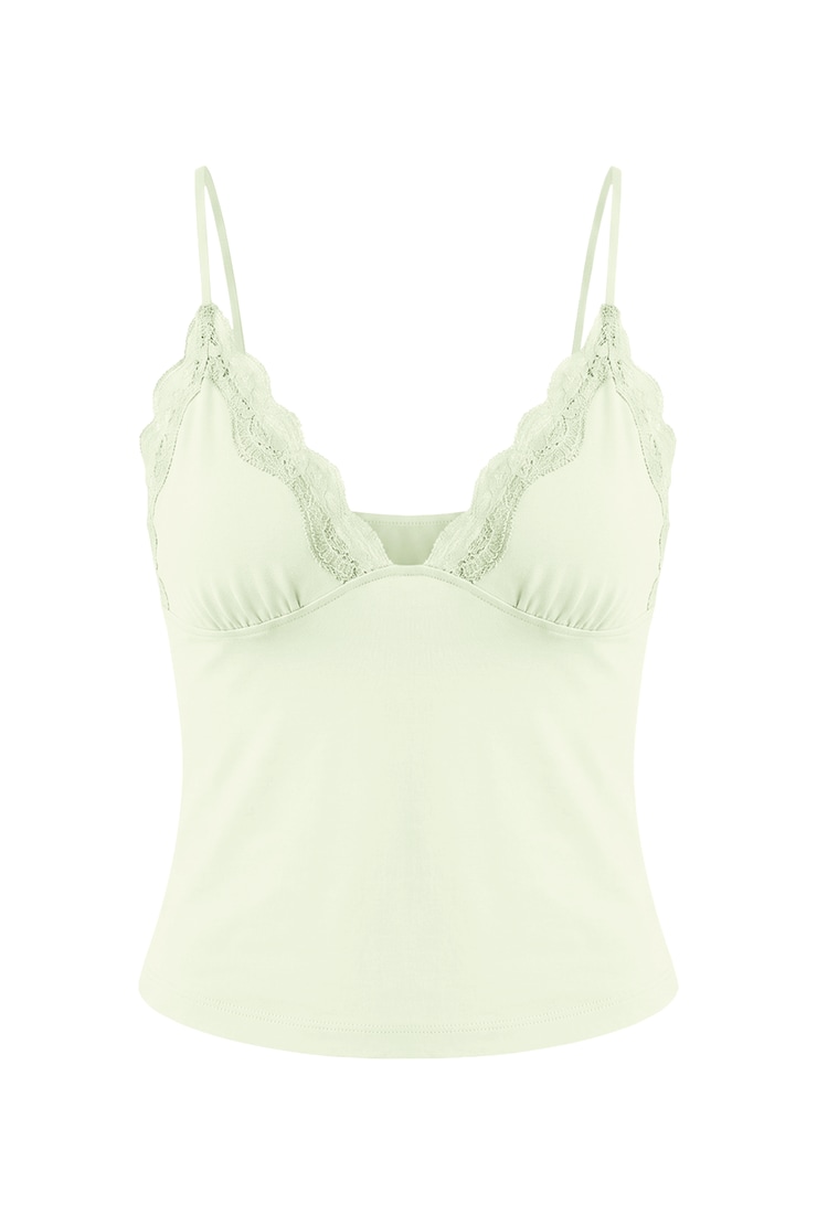 Sleek Plunge Lace Trim Cami Top
