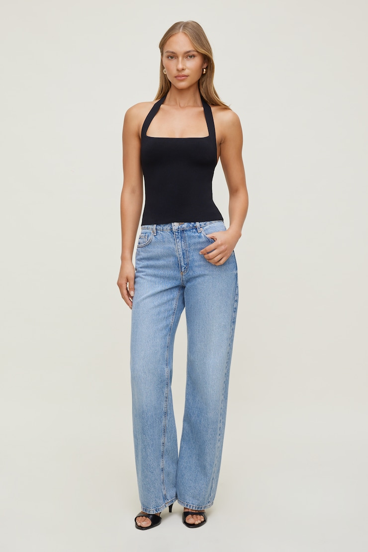 Square Neck Halter Sweater Jet Black large