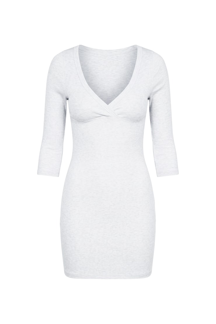 Surplice Wrap Mini Dress, Grey, large