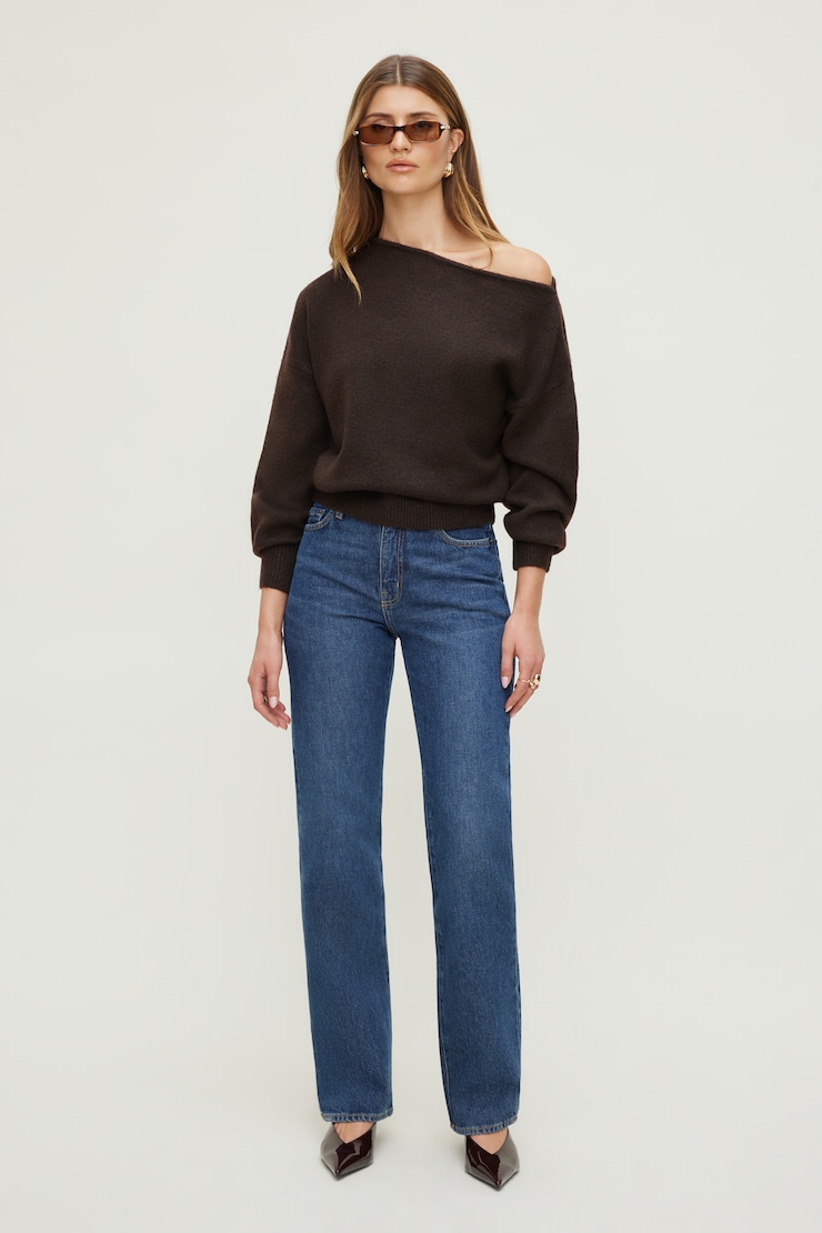 Lola Off Shoulder Sweater Java Brown large