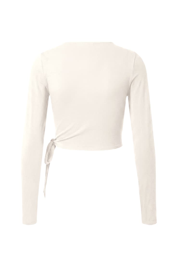 Smooth Long Sleeve Wrap Top, Coconut Whip Beige, large