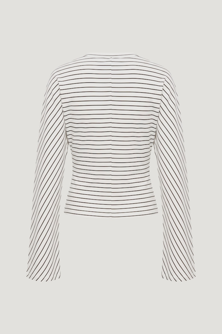 Andrea Striped Long Sleeve T Shirt Sea Salt Cream w/ Java Brown Stripe large