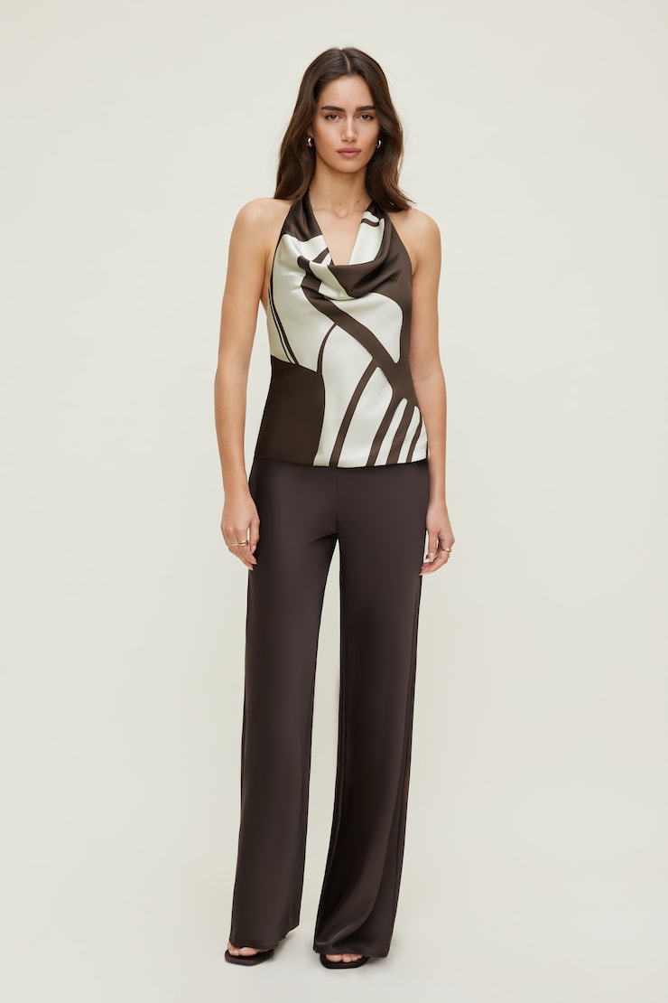 Camila Satin Blouse Brown Abstrast large