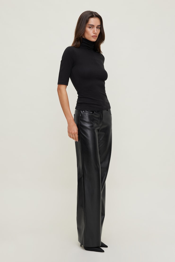 3/4 Sleeve Turtleneck Top Jet Black large