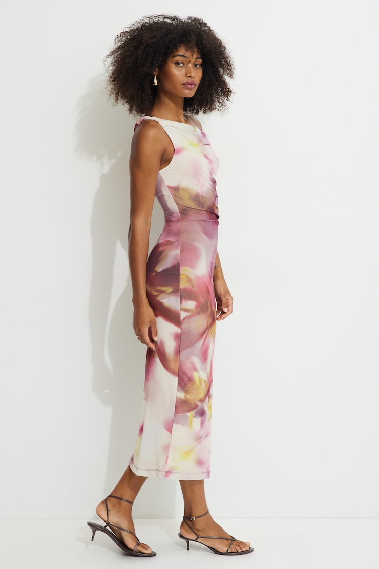 Jayde Mesh Midi Dress Flower Swirl Pink large